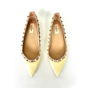 Valentino Garavani Rockstud Ballet Flats Cream Ivory Patent Leather 39 Yellow 9